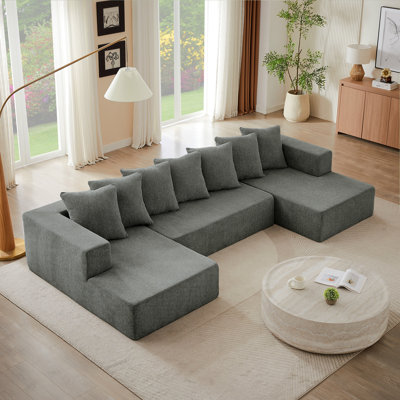 Chenille U-Shaped Sectional Sofa Set,Minimalist Style Modular Sectional Sofa, Luxury Chenille Fabric Cloud Couch For Living Room