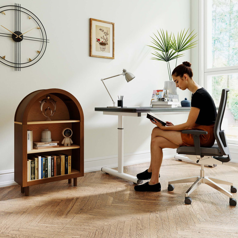 Bibliothèque élégante avec armoire de rangement à 3 niveaux, Walnut