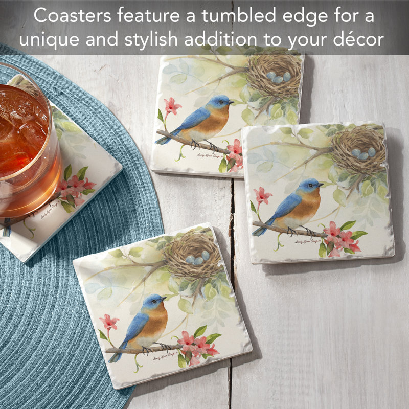 Bluebird Multicolor Tumbled Tile Stone Coasters with Cork Backing