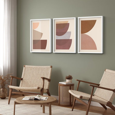 Framed Wall Art Collage Print Set, Pastel Mid-Century Circle Polygon Nature Abstract Illustrations Decorative Nordic for Living Room, Bedroom, Office
