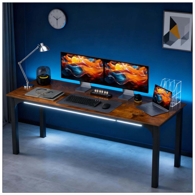 Desktop Desk Metal Legs Computer Desk Home Office Sturdy Practical, Rustic Brown