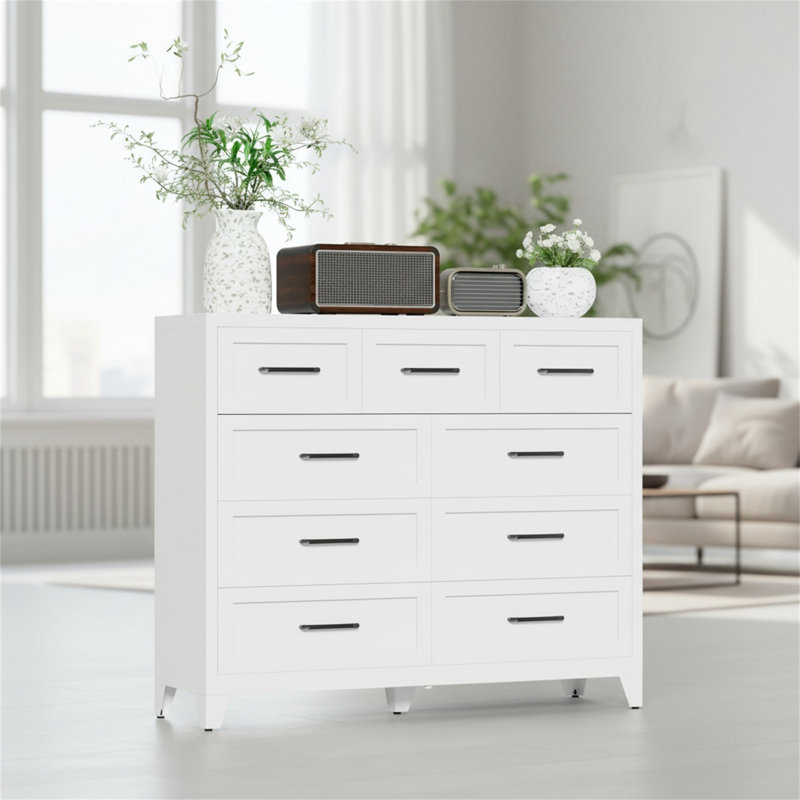 Armoire de rangement en métal blanc à 9 tiroirs avec tiroirs coulissants