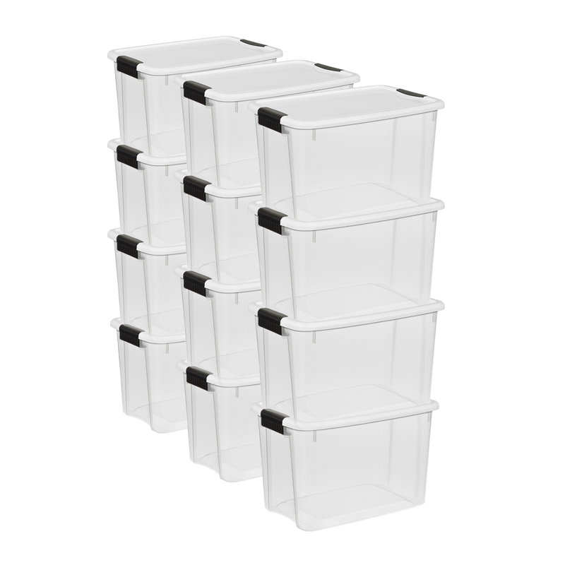 Sterilite Clear Plastic Stackable Storage Bin with White Latch Lid