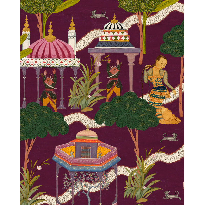 Tales Of Maghreb Wallpaper Roll, Green/Mauve/Pink/White