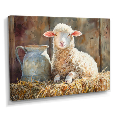 Portrait d'un bébé mouton à la grange - Art mural