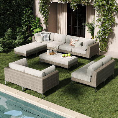  12-piece Wicker Rattan Patio Furniture Set, Deep Seating Outdoor Modular Sectional Sofa Conversation Set With Thick Cushions For Lawn, Garden