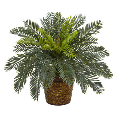 15'' Faux Palm Plant in Wicker/Rattan Basket