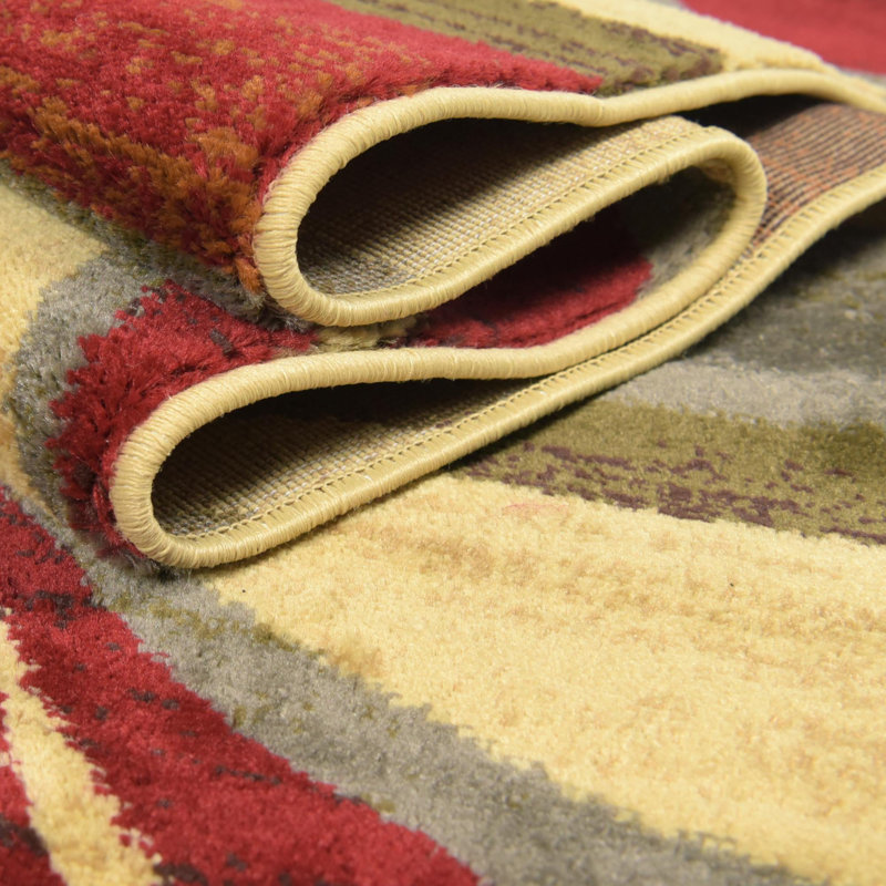 Tapis contemporain Samiyah de couleur beige tourbillonnant, Ovale 5 pi 3 po x 8 pi