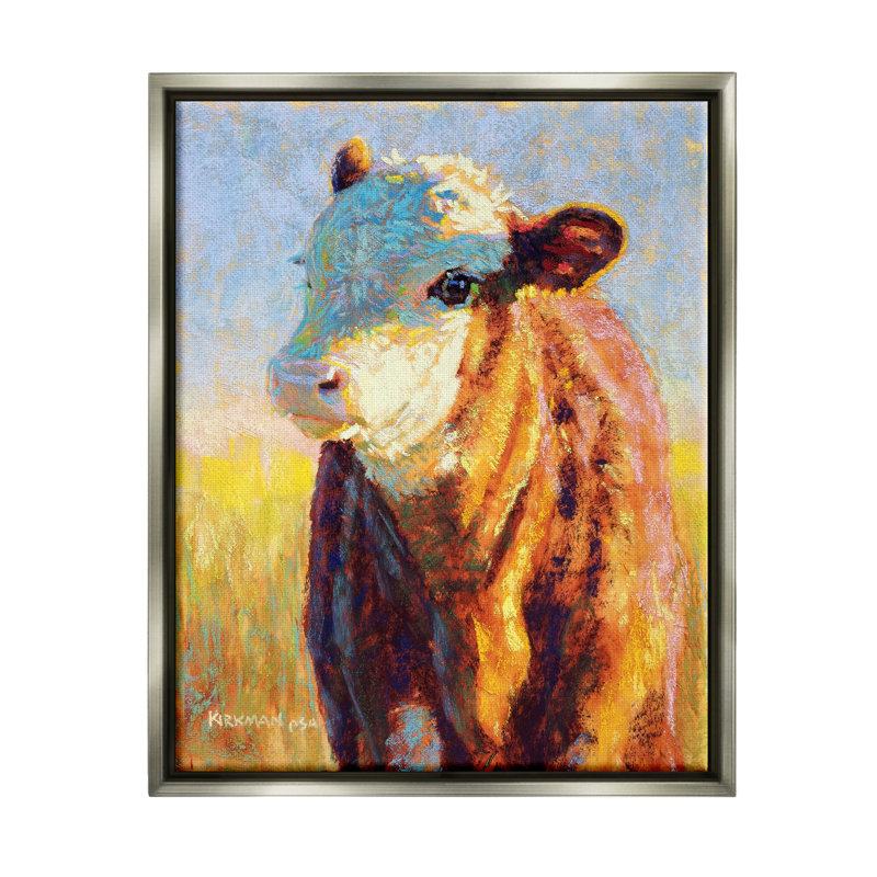«Modern Cow Portrait Impressionism», peinture sur toile à cadre flottant, H 31 po x l 25 po x P 1,7 po