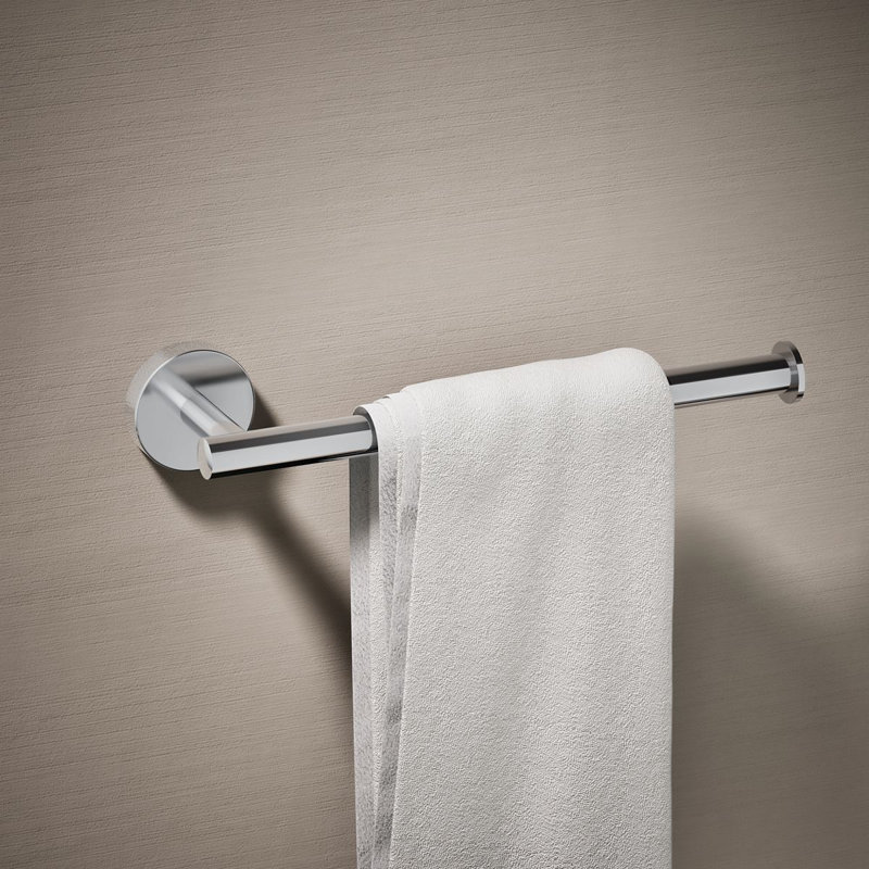 Elate 9" Wall Mounted Round Towel Arm, Metal Wall-Mounted Towel Holder, Towel Bar, Polished Chrome