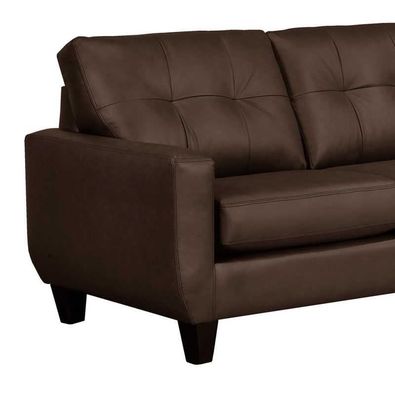 Aarah Upholstered L-Shaped Sectional, Right Hand Facing, Chocolate Brown Genuine Leather