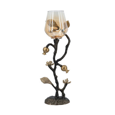 Porte-bougie décorative D5.1X17 "avec motif floral noir et doré antique