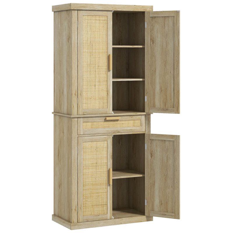 Oak and Rattan 72" Tall Kitchen Pantry Storage Cabinet