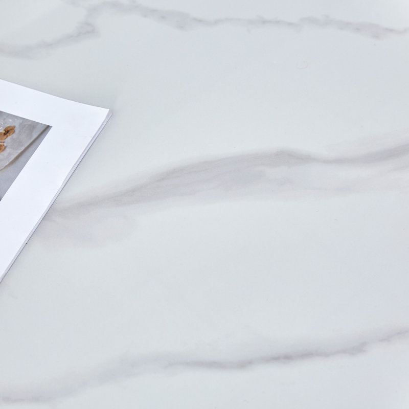 Marble-Patterned Slab Dining Table, 30"H x 63"L x 31.5"W, Gold, White/Gray