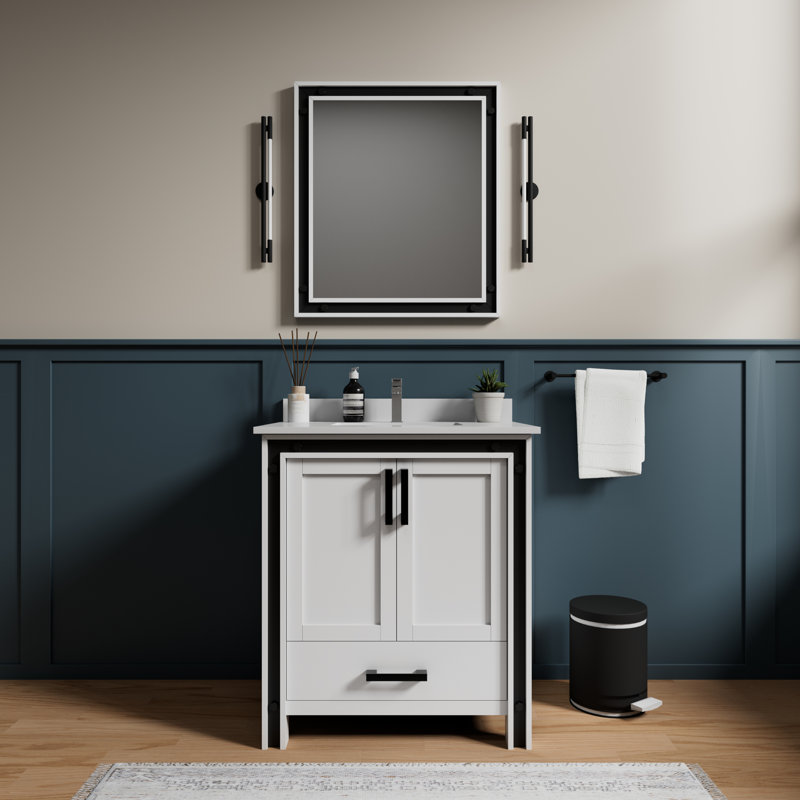 Ziva 30 in W x 22 in D Single Bath Vanity and White Top, White, White Cultured Marble