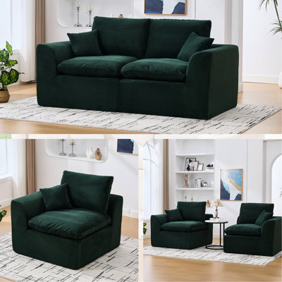 Revêtement en velours côtelé modulaire confortable à 2 places, sans assemblage, idéal pour les appartements, canapé en nuage avec housses amovibles, mousse haute résilience, salon courbé