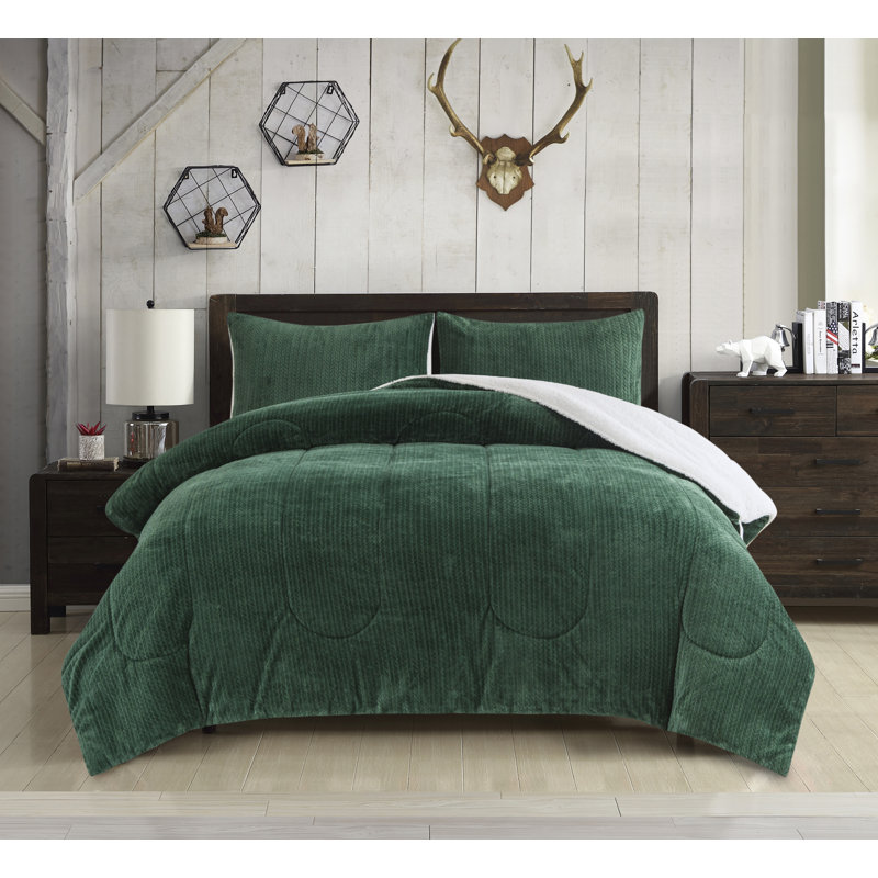 Mountain Ridge Sweater Knit Polyester Comforter, Green, Full Comforter + 2 Standard Pillow Shams