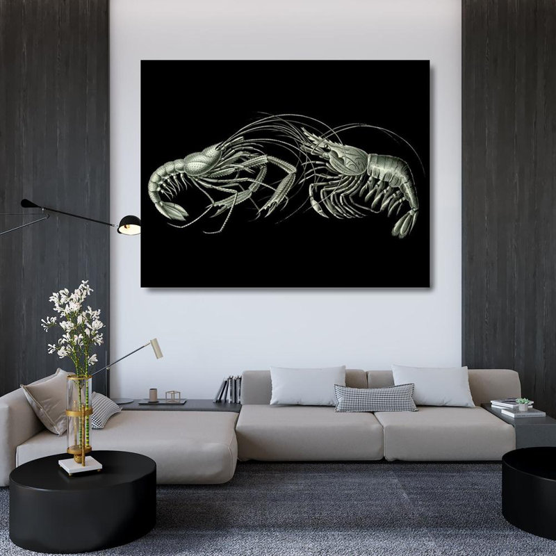 Art sur toile tendue «Red Barrel Studio® Fab Funky Gallery»: Crevettes sur fond noir 191097D, H 36 po x l 45 po