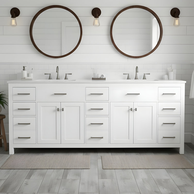 Meuble-lavabo autoportant avec 2 lavabos supérieurs, 84"
