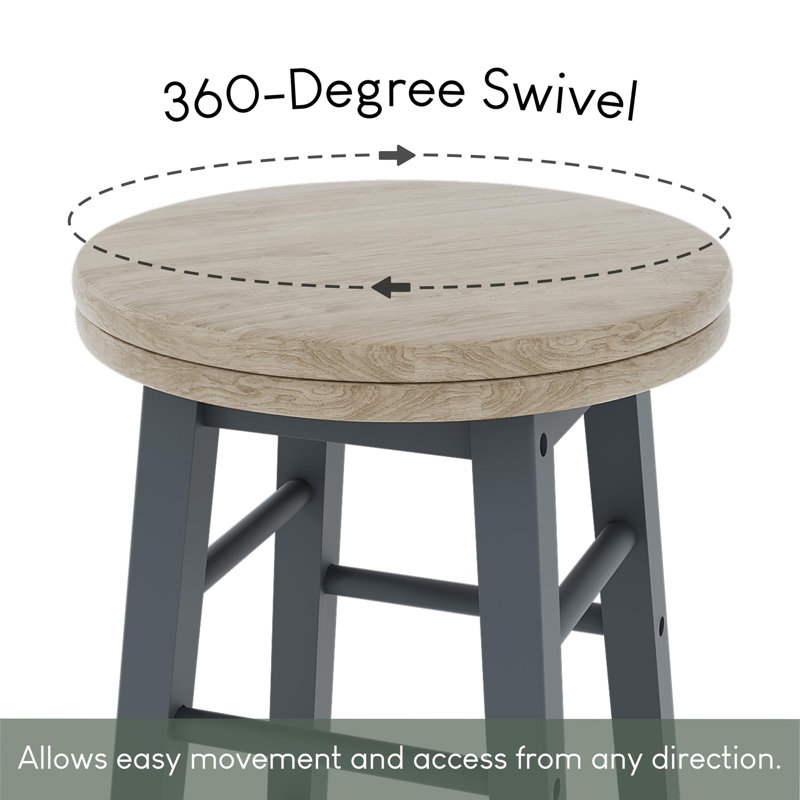 Swivel Solid Wood Counter Stool, Natural Seat/Grey Frame