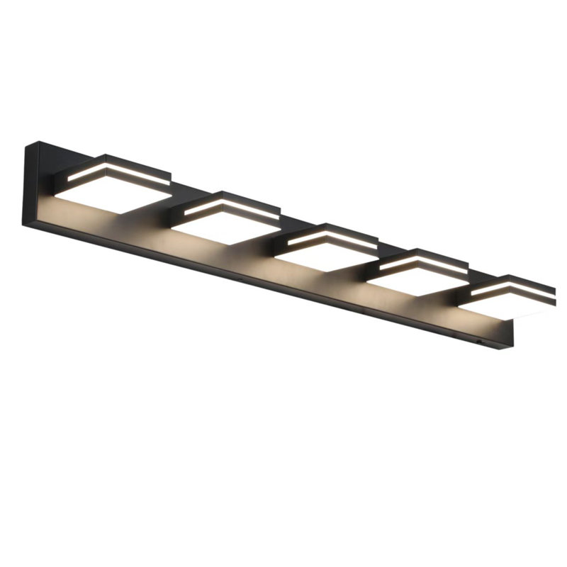 Lumières de meuble-lavabo modernes à DEL à intensité variable pour miroir, Noir mat, 5 lumières