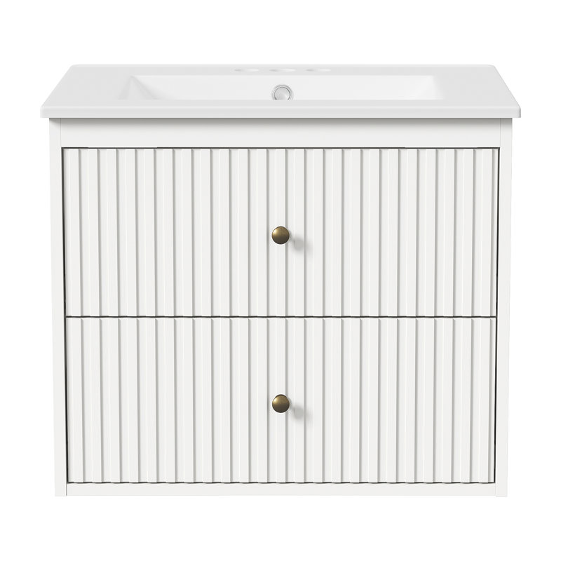 24“ Wall Mounted Single Bathroom Vanity with Ceramic Top