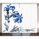 Floral Graphic Print Semi-Sheer Rod Pocket Curtain Panels