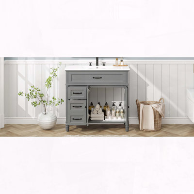 Meuble-lavabo rétro 36 po avec lavabo en céramique et tiroirs à fermeture en douceur