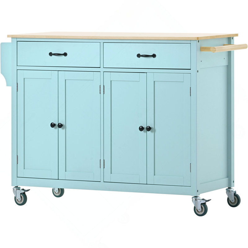 Kitchen Island Cart With Solid Wood Top And Locking Wheels,54.3 Inch Width,4 Door Cabinet And Two Drawers,Spice Rack, Towel Rack