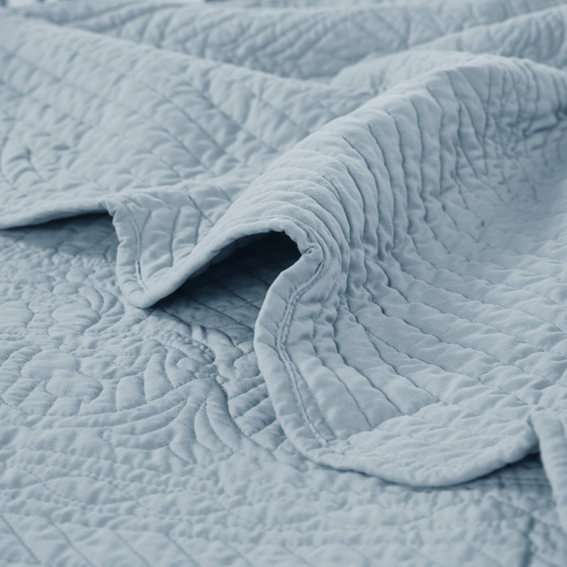 Journey Oversized Quilted Throw with Scalloped Edges, Blue