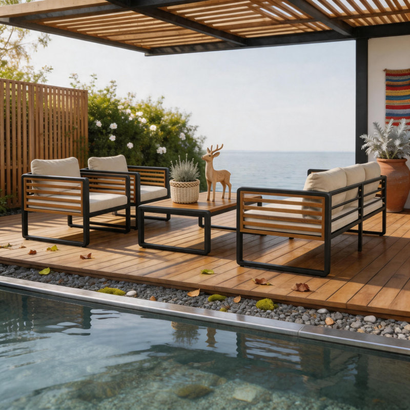 4-Piece Patio Conversation Set with Weather-Resistant Polyester Cushions for Backyard, Deck & Poolside Relaxation, Brown
