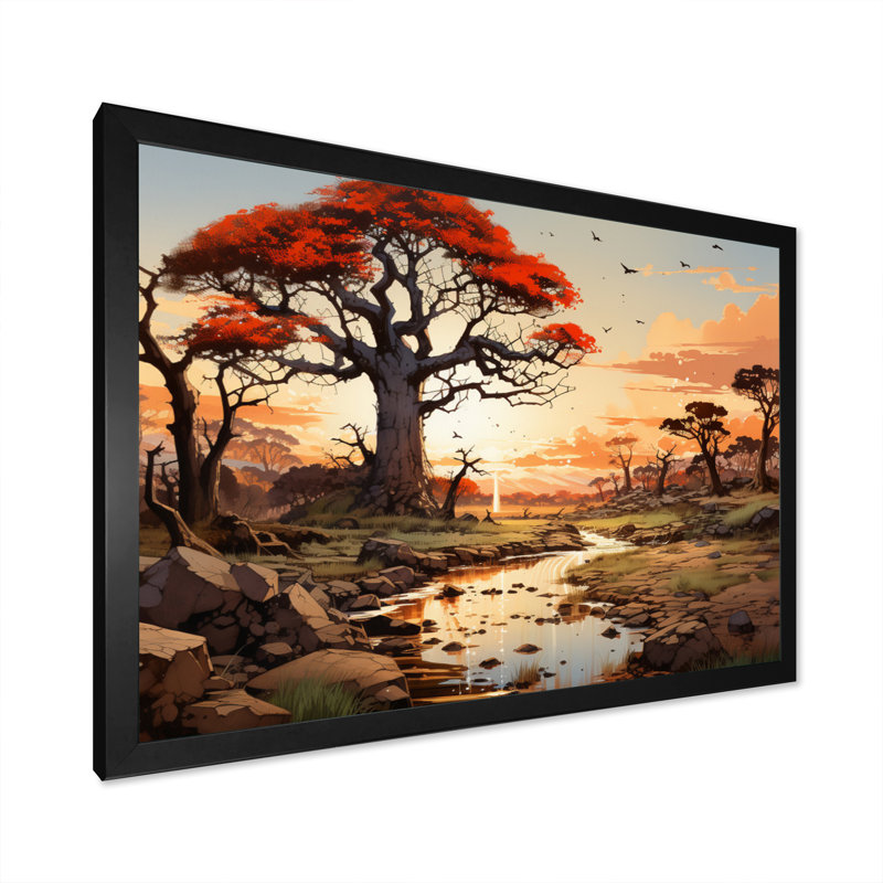 «African Baobab Tales II» sur toile, H 12 po x l 20 po x P 1 po, Cadre photo noir