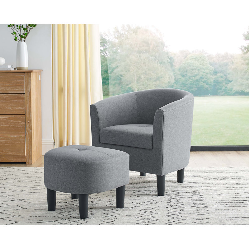 Jazouli Upholstered Barrel Chair with Ottoman, Tufted Polyester