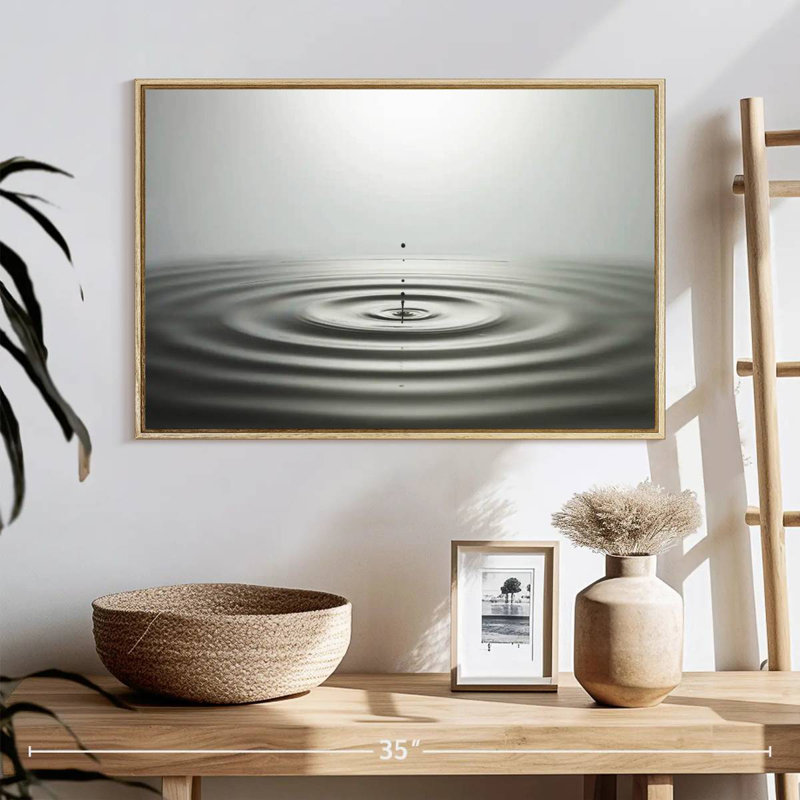 Ondulation de gouttelettes d'eau, 25 po x 17 po, Cadre flottant en bois naturel