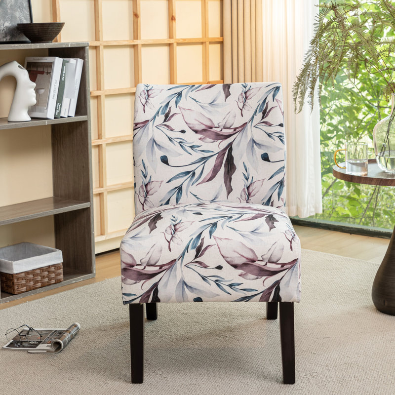Fauteuil sans accoudoirs avec rembourrage à imprimé floral mauve - Espace de vie contemporain