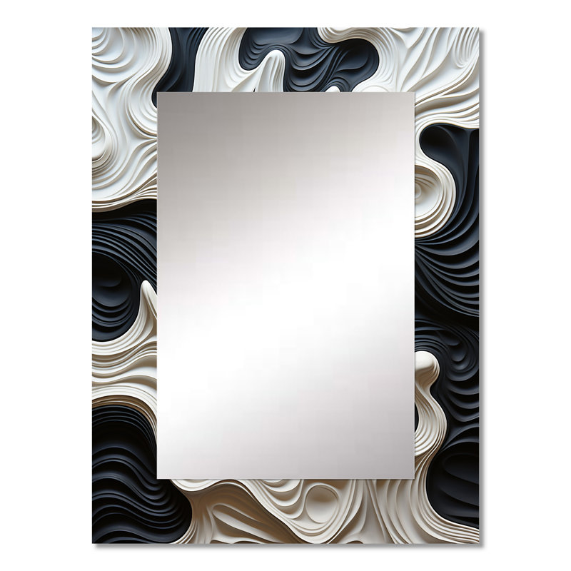 Black White Opt Art Rhythmic Pulses I - Modern Rectangular Wall Mirror, 32 po x 24 po