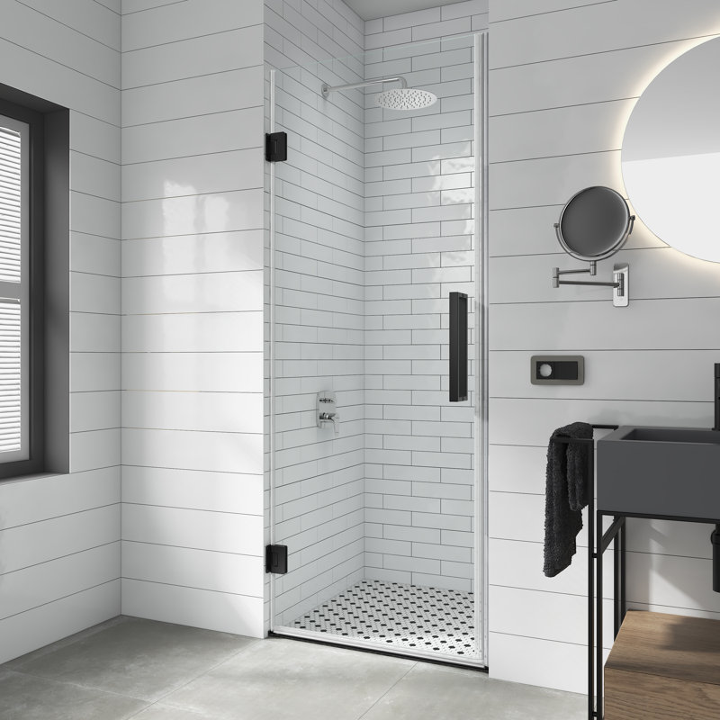29'' - W x 72'' H Hinged Door Frameless Shower Door with Heat Soaking Process;Protective Coate Treatment, Black