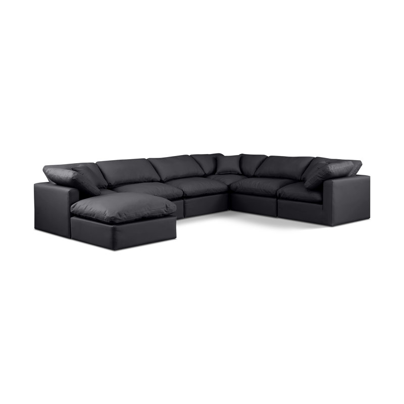 Itala Upholstered U-Shaped Sectional Reversible, Black Vegan Leather