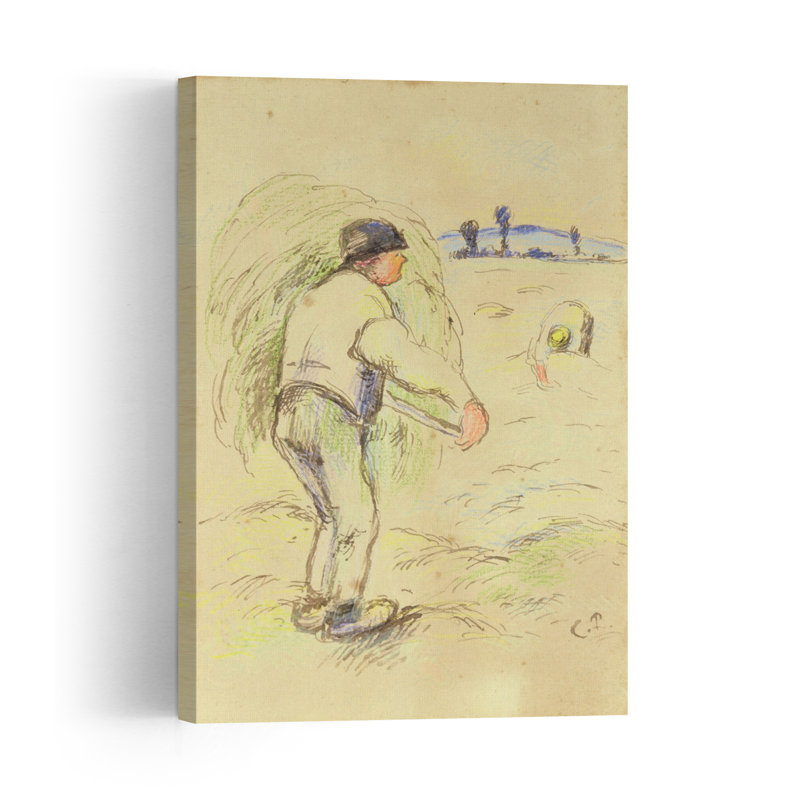 Paysans faisant les foins, vers 1884. Estampe d'art mural abstraite contemporaine représentant un paysage., H 18 po x l 12 po