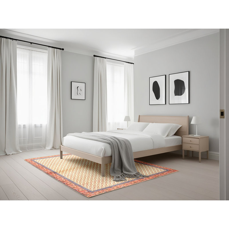 Tapis géométrique beige / rouge, Rectangle 5 pi x 7 pi