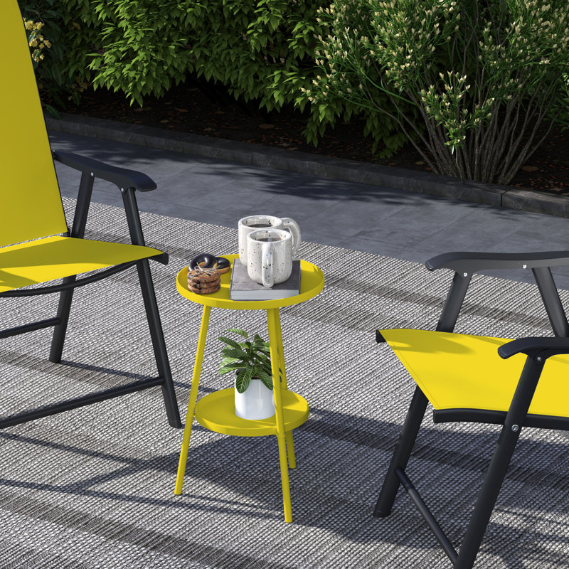 Round Metal Outdoor Side Table , 32cm cm W 32cm cm D, Yellow