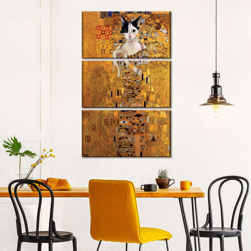 «Drôle d'animal» par Adele Bloch-Bauer inspiré d'un chat Klimt, ensemble de 3 reproductions sur toile par Toile
