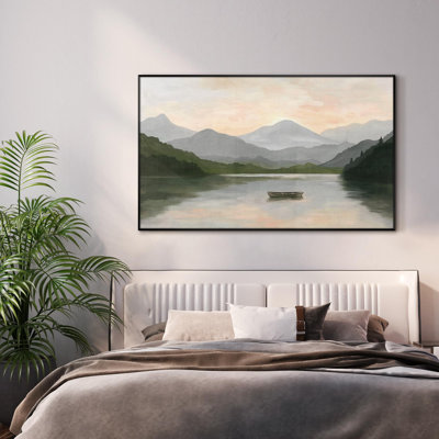 Frame Assembly Required, Serene Mountain Lake Scene at Sunset Landscape Home Decor Extra Large Wall Art Print (Frame Assembly Required)