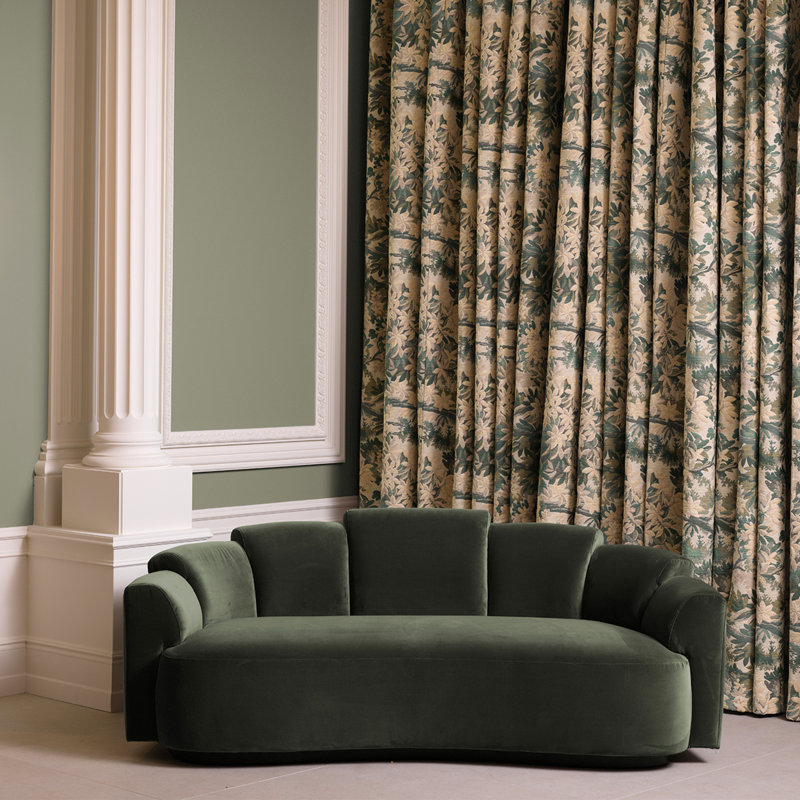 Sofa Marbella Torrin Green Velvet, 28.74" H x 91.34" W x 42.91" D