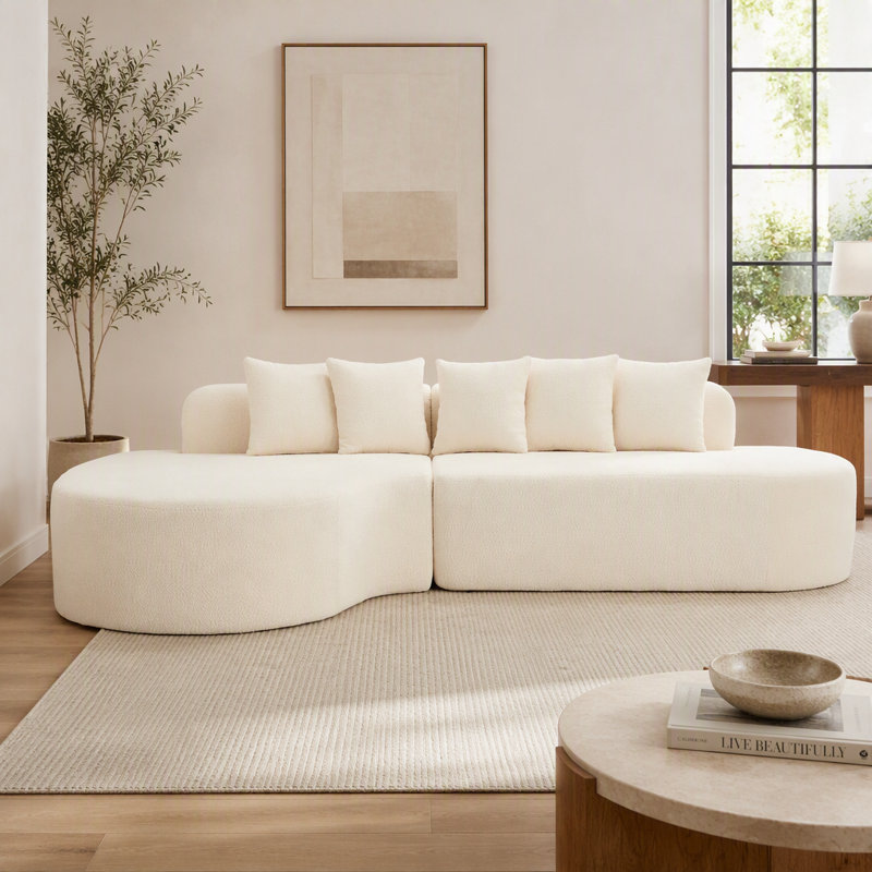 Canapé d'angle sans armature 110,2 po x 62 po pour salon, canapé incurvé avec 5 coussins, canapé en L sans armature avec assise profonde, mousse à mémoire de forme haute densité, aucun assemblage requis