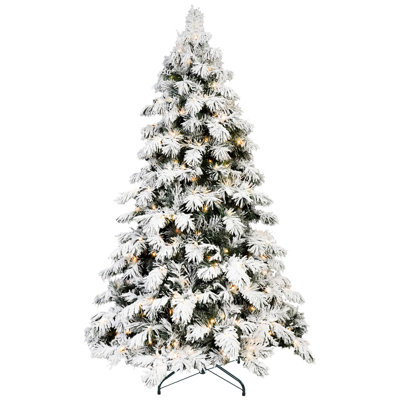 Arbre de Noël en flocage de 5 pi avec maquillage d'épouvantail, 200 composants d'éclairage blanc chaud, 375 fils de mémoire, conception à charnières facile à assembler, base en métal élégante avec fonctionnalité, dispositifs, conseils, connexion rapide