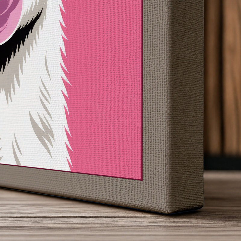 Llama Bubble Gum Modern - Wrapped Canvas, 30x20 - 76.2 x 50.8 cm, Taupe Border