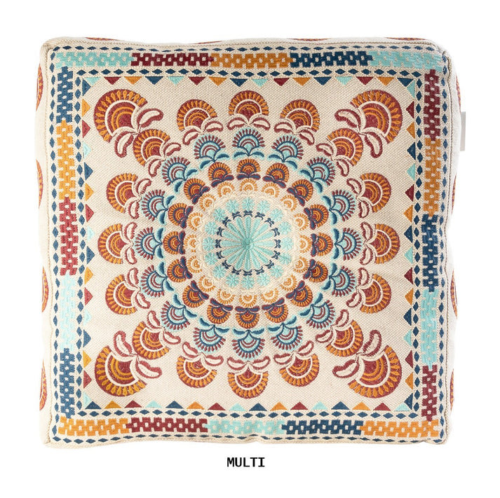COTTON BOX EMBROIDERED CUSHION - MULTI, Orange Abstract