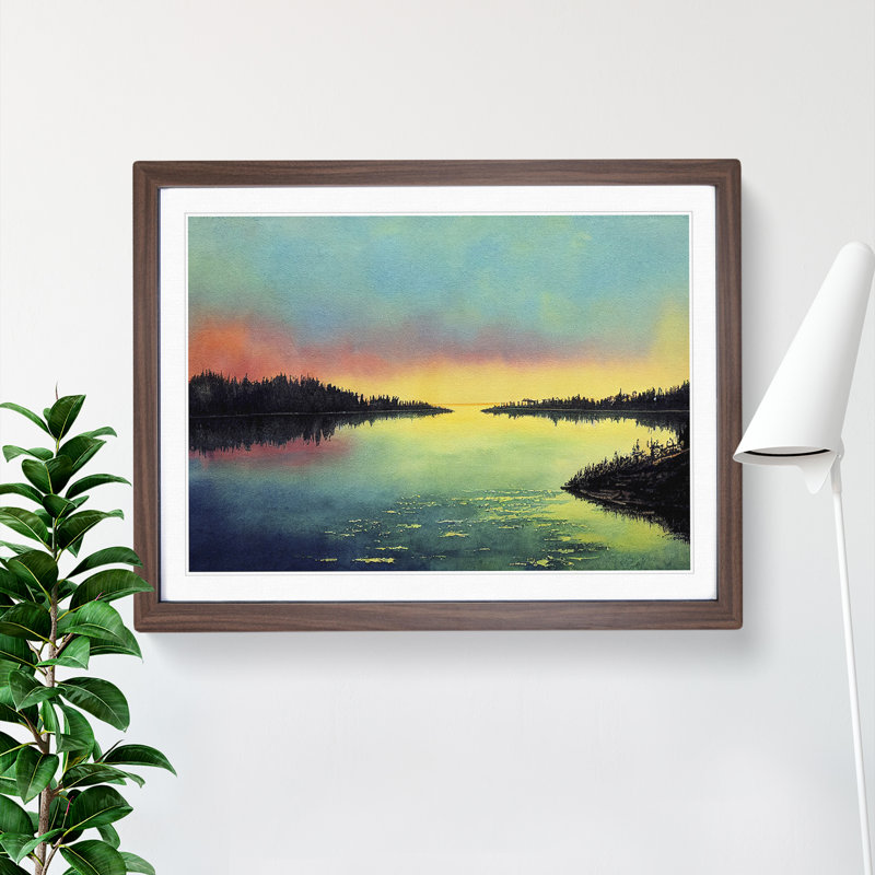Watercolour River - Single Picture Frame Print, 34cm H x 46cm W, Brown
