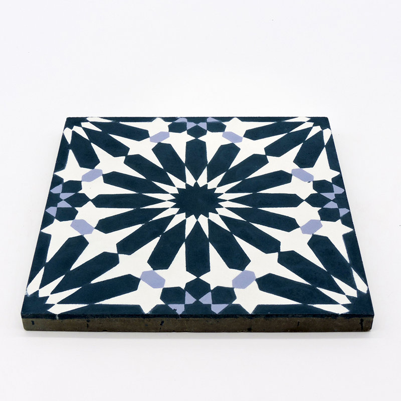 8" x 8" Cement Patterned Wall & Floor Tile, Navy Blue/Purple/White